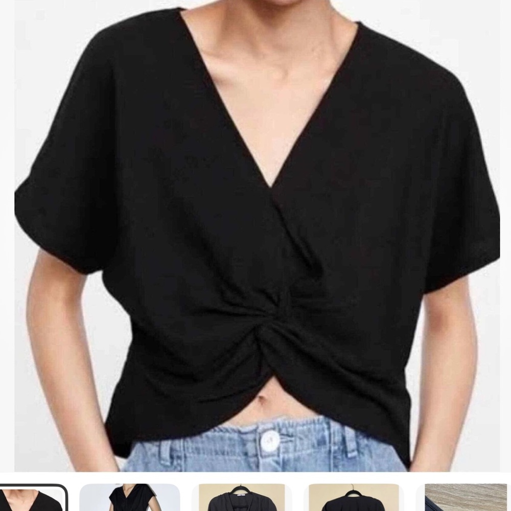 Zara Tee Top Knot Detail Black Small
